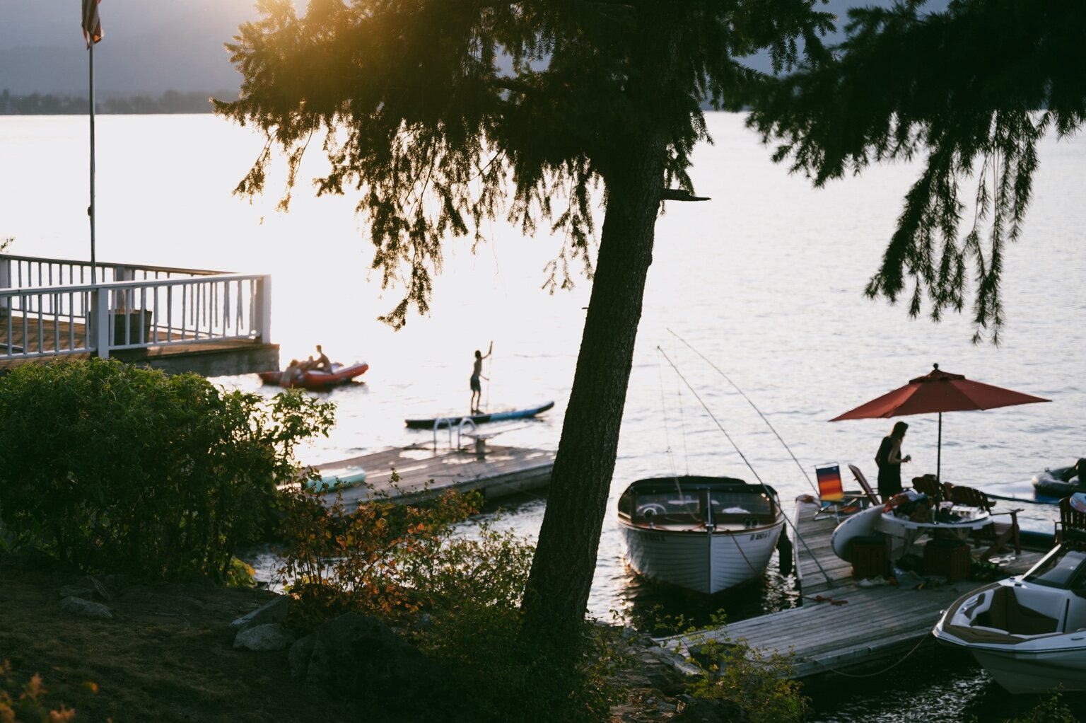 Family activity viewed from a waterfront residence